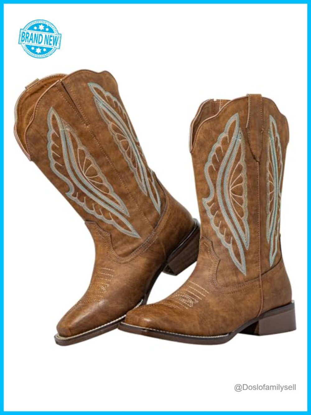 Extra Wide Calf Cowboy Boots Faux Leather Square Toe Pull-On